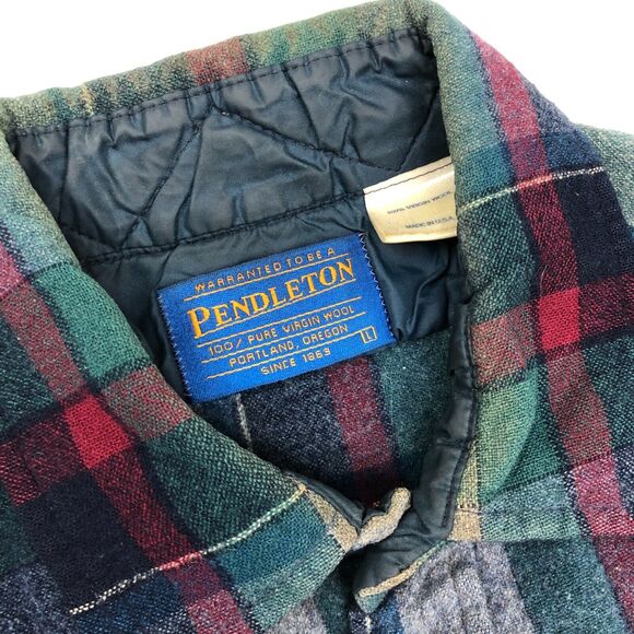 Pendleton 100% Wool Flannel Button Up Shirt Youth Large L Green Red B30 - Picture 4 of 5